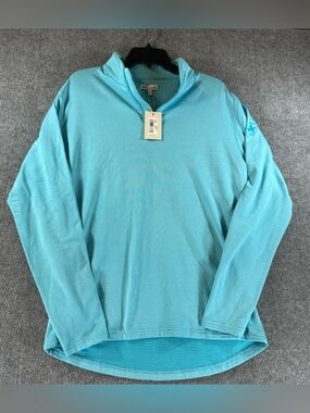 NWT Peter Millar Perth Quarter Zip Medium Pullover Aqua Turquoise Stripe Golf
